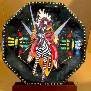 VTG Arcoroc France Indian Riding A Zebra plate. Handpainted 1980's